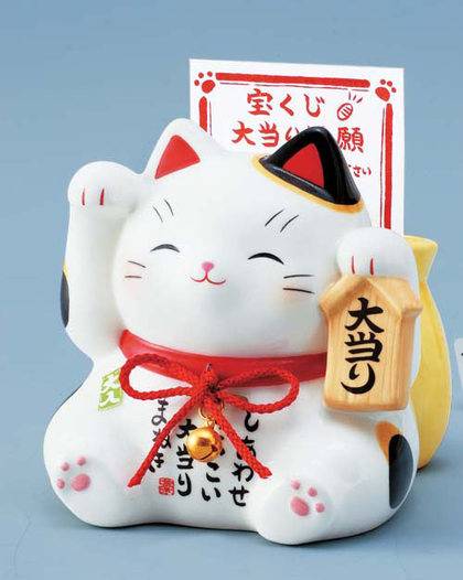 Japanese Good-Luck Okimono Manekineko (welcoming cat) Figurine_0