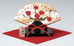 Fan-Shaped Okimono Japanese Blooming Plum