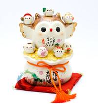 Okimono Good-Luck Owl and Seven Owl Deities of Happiness_1